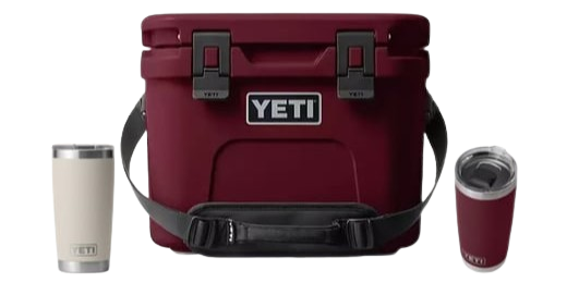 YETI Cooler with two rambler tumblers